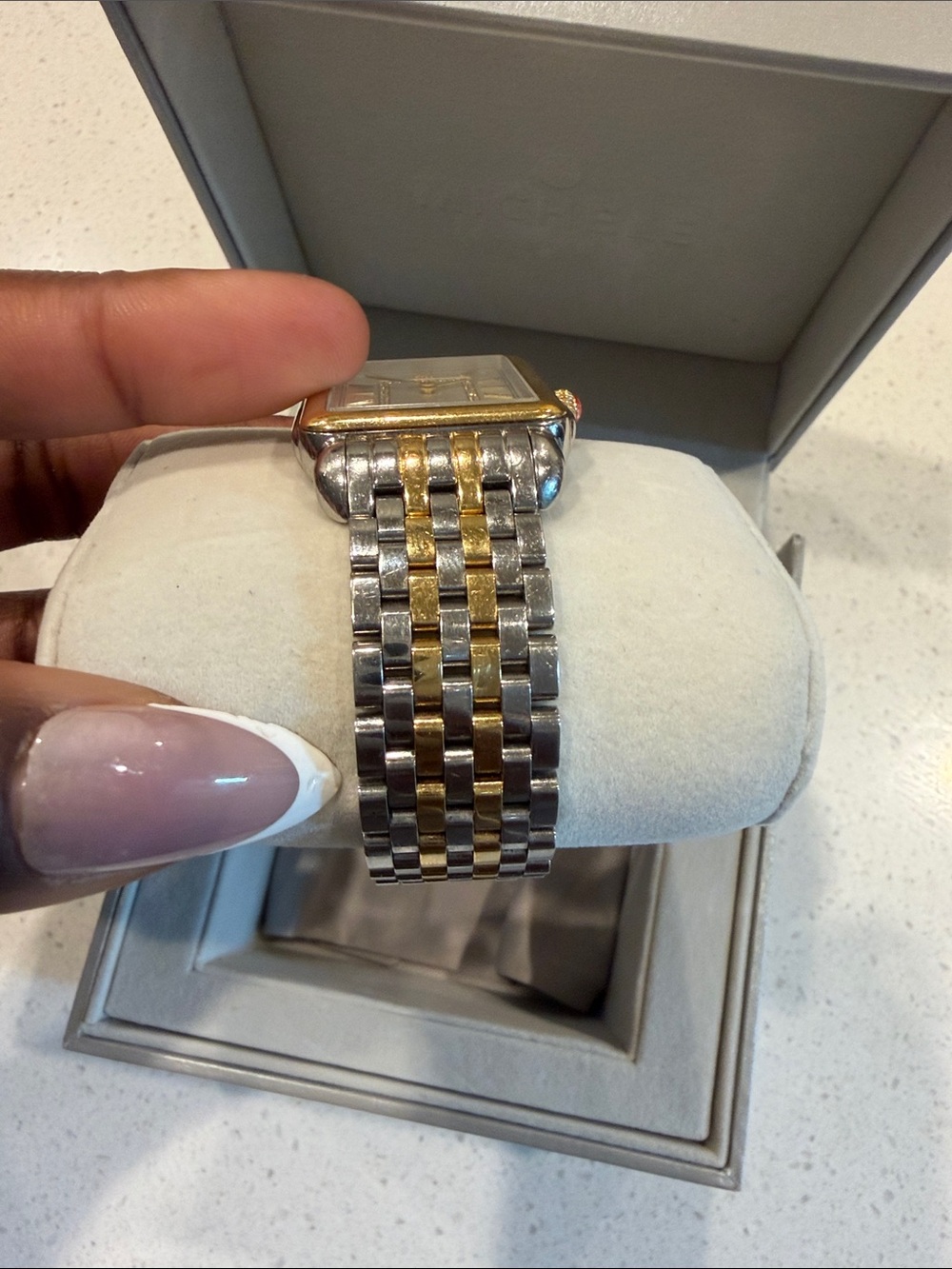 Michele Two-Tone Rectangular Bracelet Watch - Gold & Silver - Picture 5 of 8